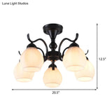Traditional Semi Flush Ceiling Lamp In Black Bubble Shape White Glass 3/5/6 Lights - Ideal For