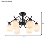 Traditional Semi Flush Ceiling Lamp In Black Bubble Shape White Glass 3/5/6 Lights - Ideal For