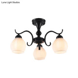 Traditional Semi Flush Ceiling Lamp In Black Bubble Shape White Glass 3/5/6 Lights - Ideal For