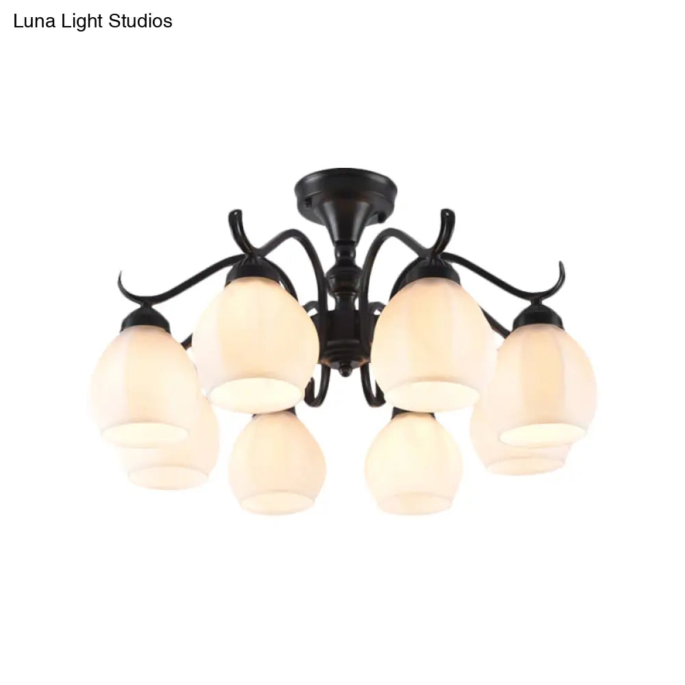 Traditional Semi Flush Ceiling Lamp In Black Bubble Shape White Glass 3/5/6 Lights - Ideal For
