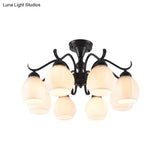 Traditional Semi Flush Ceiling Lamp In Black Bubble Shape White Glass 3/5/6 Lights - Ideal For