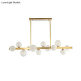 Traditional Spherical Frosted Glass Pendant Light - Gold 7/12 Lights Dining Room Island Lighting