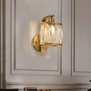 Traditional Square Wall Mount Crystal Sconce In Gold - 1 Light Lamp
