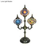 Traditional Stained Glass Bedroom Table Lamp - Oval Shape Yellow/Blue 3-Headed Small Desk