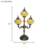 Traditional Stained Glass Bedroom Table Lamp - Oval Shape Yellow/Blue 3-Headed Small Desk
