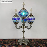 Traditional Stained Glass Candelabra Task Lamp - Bedside Nightstand With 4 Lights In
