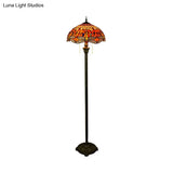 Traditional Stained Glass Dragonfly Standing Lamp With 2 Bulbs And Pull Chain - Floor Light In