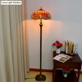 Traditional Stained Glass Dragonfly Standing Lamp With 2 Bulbs And Pull Chain - Floor Light In
