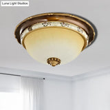 Traditional Style Bedroom Flushmount Ceiling Light - Dome Shape Faceted Glass Brown Finish 3 Heads