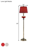 Traditional Style Conical Shade Floor Lamp White/Red Fabric 1 Head For Guest Room