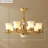 Traditional Style Cream Glass Chandelier: Flared Shaped Brass Suspension Light For Dining Room