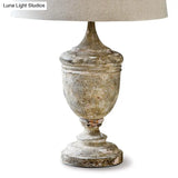 Traditional Style Distressed White Fabric Night Lamp With Font Base 1-Bulb Drum Table Lighting