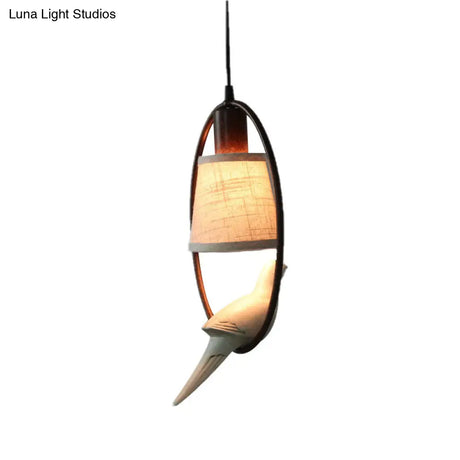 Traditional Tapered Fabric Pendant Light With Bronze Ring Frame - 1 Ceiling Hanging Fixture For