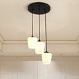 Traditional Urn Shape Pendant Light With 3 White Glass Lights - Black Finish