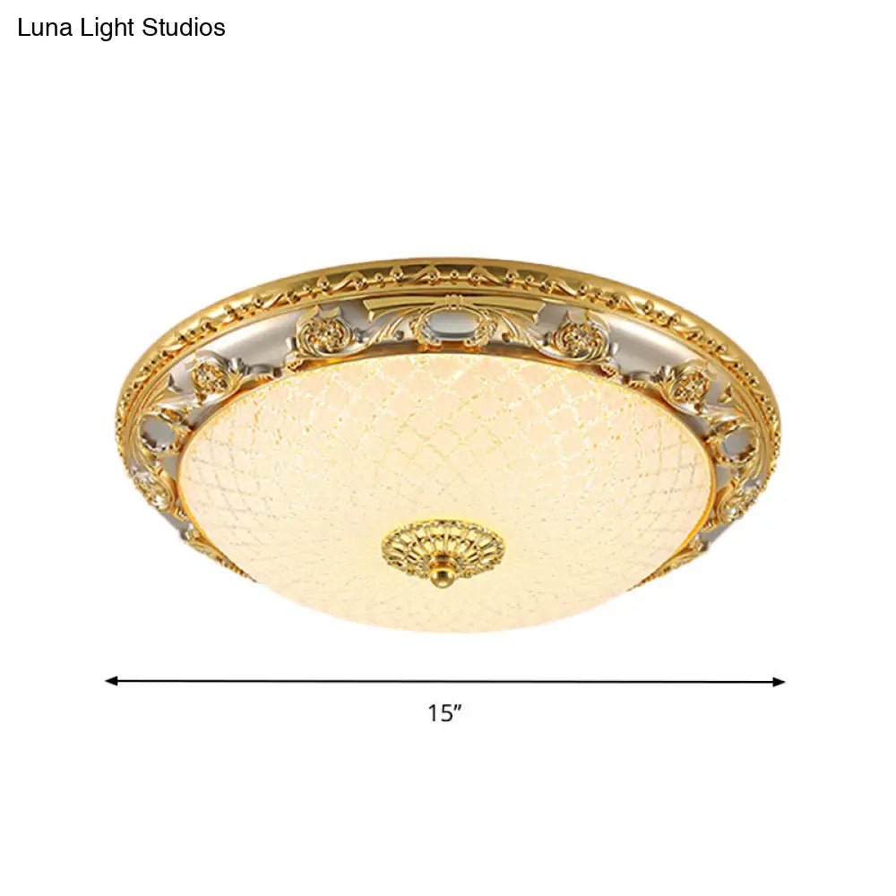 Traditional Veined Glass Gold Bowl - Shaped Led Flushmount Ceiling Light - 12.5’/15’/19’ Wide