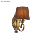 Traditional Wall Mount Lamp 1/2-Light Metal Sconce With Fabric Shade In Coffee For Living Room