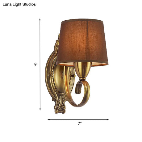 Traditional Wall Mount Lamp 1/2-Light Metal Sconce With Fabric Shade In Coffee For Living Room