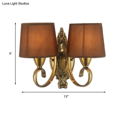 Traditional Wall Mount Lamp 1/2-Light Metal Sconce With Fabric Shade In Coffee For Living Room