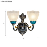 Traditional Wall Mount Sconce Lamp With Ribbed Glass And Curvy Arm Design