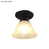 Traditional White/Amber Glass Flush Mount Ceiling Lamp For Living Room With 1 Light Cone