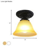 Traditional White/Amber Glass Flush Mount Ceiling Lamp For Living Room With 1 Light Cone