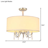 Traditional White Drum Ceiling Light With 5 Paper Semi-Flush-Mounted Bedroom Fixtures