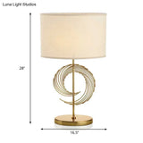 Traditional White Drum Desk Lamp - 1 Head Reading Light With Metal Base