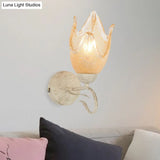 Traditional White Floral Wall Sconce Light With Frosted Glass Elegant 1-Head Lighting For Living