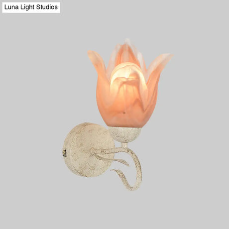 Traditional White Floral Wall Sconce Light With Frosted Glass Elegant 1-Head Lighting For Living