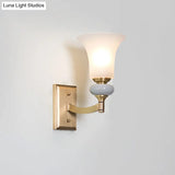Traditional White Glass Bell Up Wall Mount Gold Lamp For Living Room