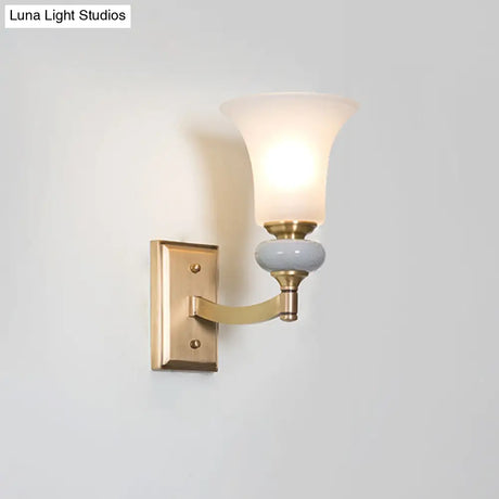 Traditional White Glass Bell Up Wall Mount Gold Lamp For Living Room