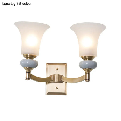 Traditional White Glass Bell Up Wall Mount Gold Lamp For Living Room