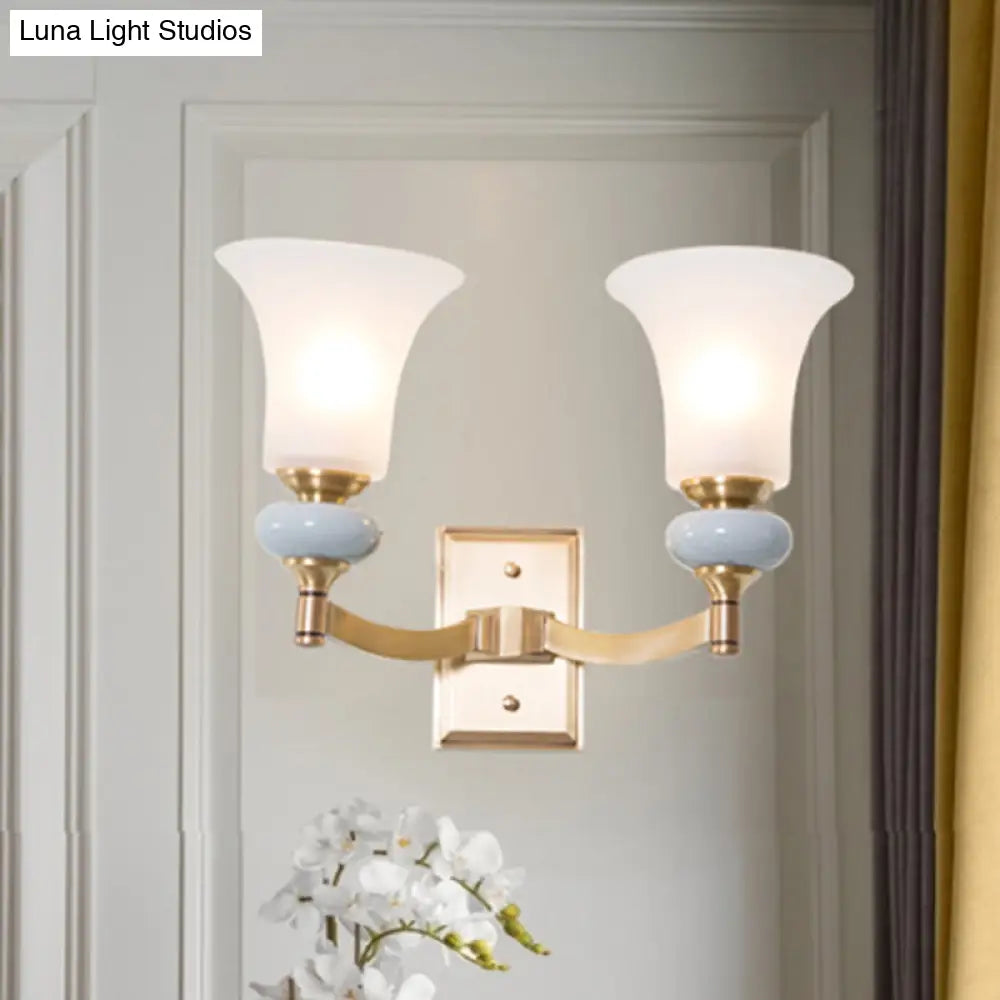 Traditional White Glass Bell Up Wall Mount Gold Lamp For Living Room