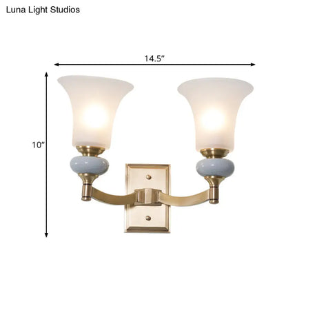 Traditional White Glass Bell Up Wall Mount Gold Lamp For Living Room
