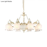 Traditional White Glass Chandelier - Flower Bud Design | Dining Room Drop Lamp 11 Lights