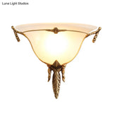 Traditional White Glass Cone Sconce Light - Brass Wall Lamp Fixture For Living Room