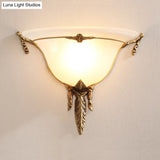 Traditional White Glass Cone Sconce Light - Brass Wall Lamp Fixture For Living Room
