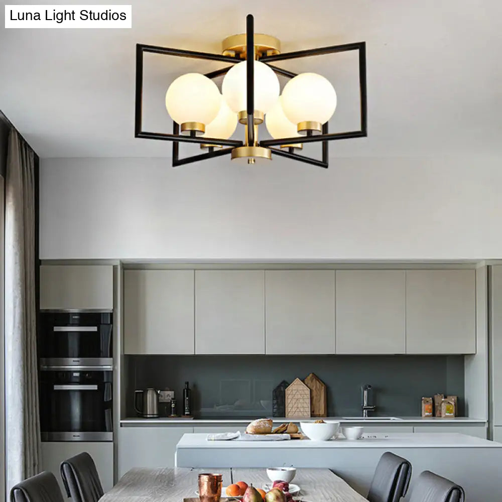 Traditional White Glass Flush Mount Ceiling Fixture With 5 Lights For Living Room