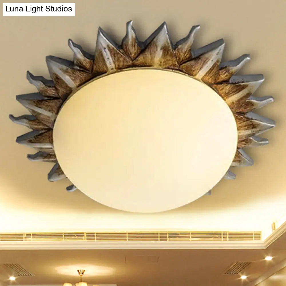 Traditional White Glass Flush Mount Ceiling Light For Dining Room - 1/3 Sunburst Lights Sizes 9’
