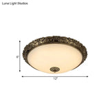 Traditional White Glass Led Bedroom Ceiling Lamp - Brass Domed Flush Mount Lighting (12’/16’/19.5’)