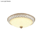 Traditional White Glass Led Flush Mount With Carved Trim – Bowl - Shaped Bedroom Beige Flushmount