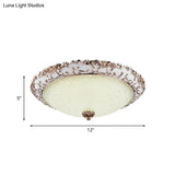 Traditional White Glass Led Flush Mount With Carved Trim – Bowl - Shaped Bedroom Beige Flushmount