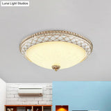 Traditional White Glass Led Flush Mount With Carved Trim – Bowl - Shaped Bedroom Beige Flushmount
