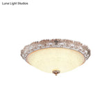 Traditional White Glass Led Flush Mount With Carved Trim – Bowl - Shaped Bedroom Beige Flushmount