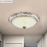 Traditional White Glass Led Flush Mount With Carved Trim – Bowl - Shaped Bedroom Beige Flushmount
