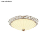 Traditional White Glass Led Flush Mount With Carved Trim – Bowl - Shaped Bedroom Beige Flushmount