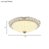 Traditional White Glass Led Flush Mount With Carved Trim – Bowl - Shaped Bedroom Beige Flushmount
