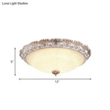 Traditional White Glass Led Flush Mount With Carved Trim – Bowl - Shaped Bedroom Beige Flushmount