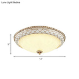 Traditional White Glass Led Flush Mount With Carved Trim – Bowl - Shaped Bedroom Beige Flushmount