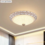 Traditional White Glass Led Flush Mount With Carved Trim – Bowl - Shaped Bedroom Beige Flushmount